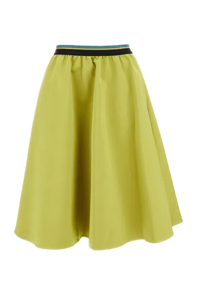 Plan C Citron Duchesse Striped-waistband Flared Midi Skirt In Yellow