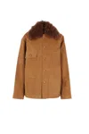 Plan C Shearling-collar Pocket Jacket In Brown