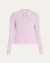 Plan C Collared Wool Rib Cardigan In Pink