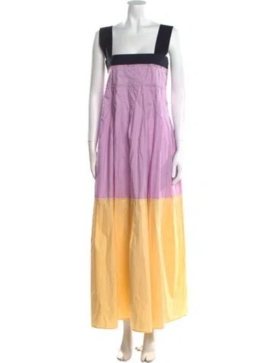 Pre-owned Plan C Colorblock Pattern Long Dress In Multi
