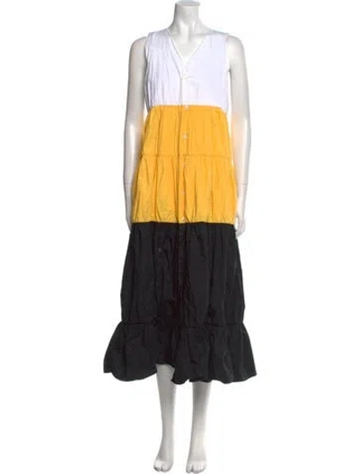 Pre-owned Plan C Colorblock Pattern Long Dress In Yellow