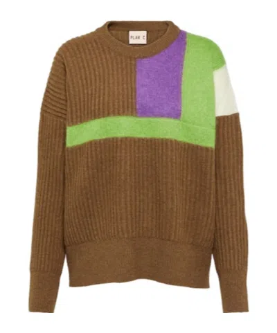Plan C Color-blocked Sweater In Brown