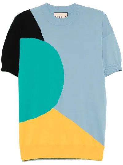 Plan C Colour-block Knitted Top In Blue