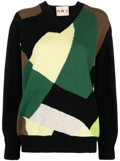 PLAN C COLOUR-BLOCK SCARF JUMPER