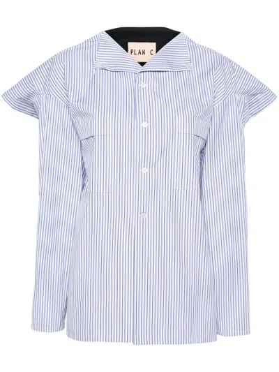 Plan C Colourblock Panelled Shirt In Blue