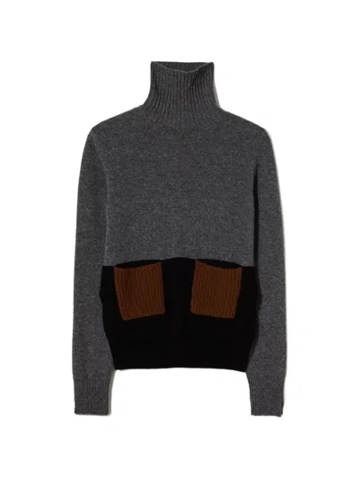 Plan C Colour-block Turtleneck Sweater In Gray