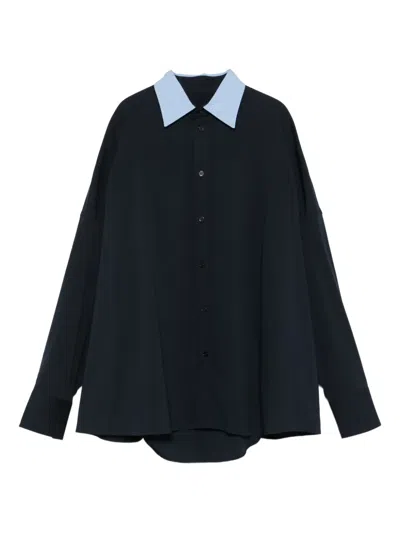 Plan C Contrast-collar Shirt In Blue
