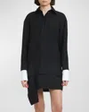 Plan C Contrast-cuff Long-sleeve Mini Shirtdress In Black