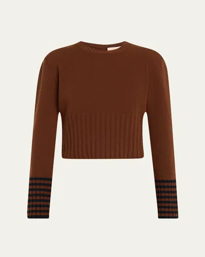 PLAN C CONTRAST CUFFS LONG-SLEEVE CREWNECK KNIT SWEATER