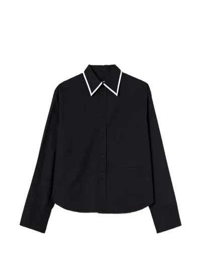 Plan C Contrast-trim Chest-pocket Shirt In Black