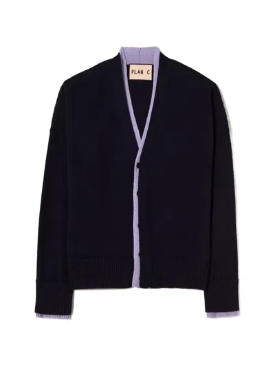 Plan C Contrast-trim Merino Cardigan In Black