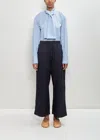 Plan C Cotton Elastic Smock Waist Trousers In Blue Black