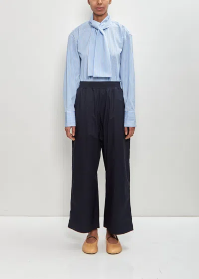 Plan C Cotton Elastic Smock Waist Trousers In Blue Black