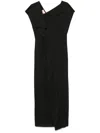 Plan C Pleated Ruffle-trim Asymmetric Midi Dress In Black  