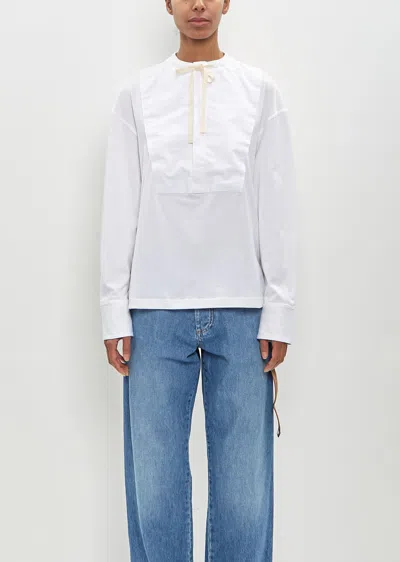 Plan C Cotton Jersey Ribbon Collar T-shirt In Optical White