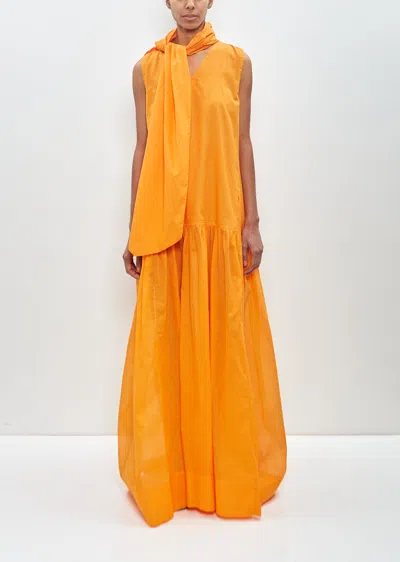 Plan C Cotton Organza Maxi Dress With Scarf In Apricot