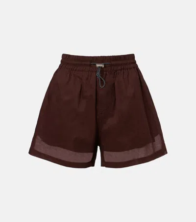 Plan C Cotton Organza Shorts In Brown