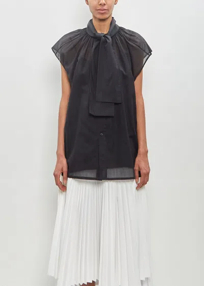 Plan C Cotton Organza Sleeveless Top In Blue