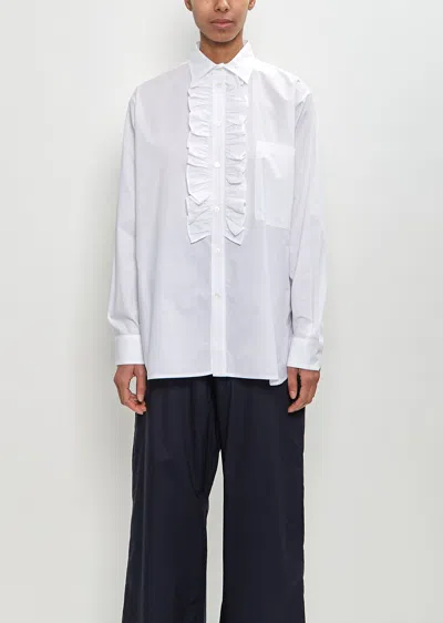Plan C Cotton Poplin Ruffle Shirt In Optical White