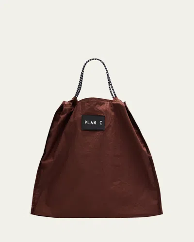 Plan C Cotton Shopping Tote Bag In Brown