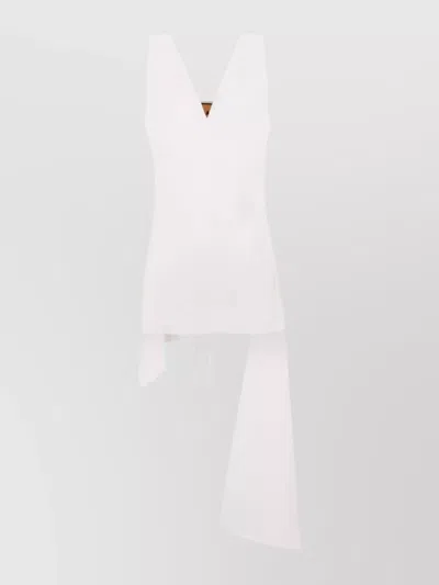 Plan C Cotton Top With Asymmetric Hem And Draped Detail In White