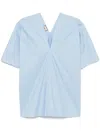 Plan C Cotton V-neck Blouse In Blue