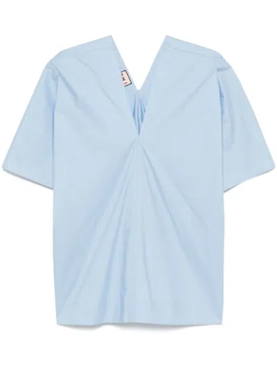Plan C Cotton V-neck Blouse In Blue