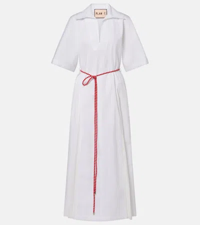 Plan C Relaxed Belted Cotton Dress In White