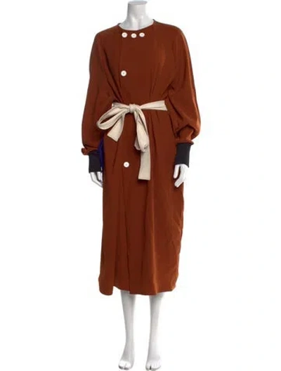 Pre-owned Plan C Crew Neck Midi Length Dress In Brown