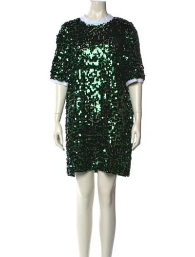 Pre-owned Plan C Crew Neck Mini Dress In Green