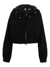 Plan C Cropped Jacket With Vinyl Hood In Black