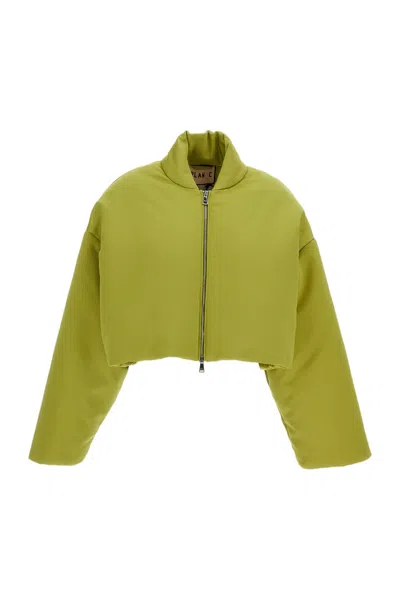 Plan C Cropped Padded Duchesse Bomber Jacket With Boxy Silhouette In Green