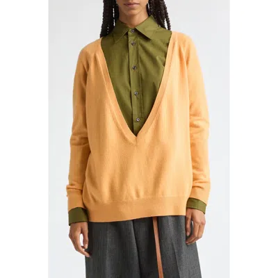 Plan C Deep V-neck Wool & Cashmere Sweater In Orange