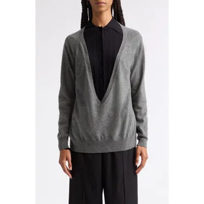 Plan C Deep V-neck Wool & Cashmere Sweater In Pewter Grey