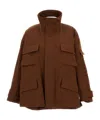 Plan C Delave Twill Military Jacket In Brown