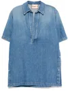 Plan C Snap-slits Collared Denim Shirt In Blue