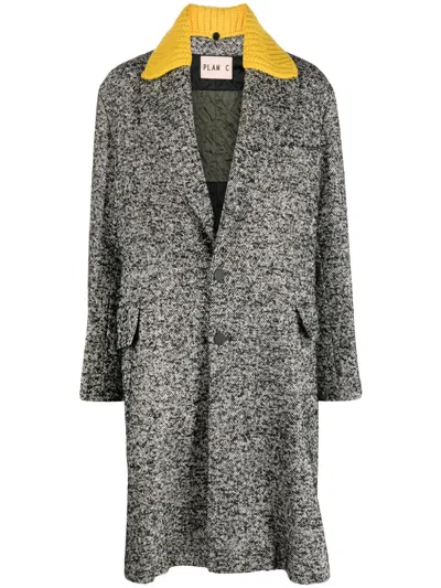 Plan C Detachable-collar Single-breasted Midi Coat In Black
