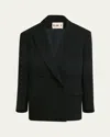 Plan C Double-breasted Cotton Blazer In Black