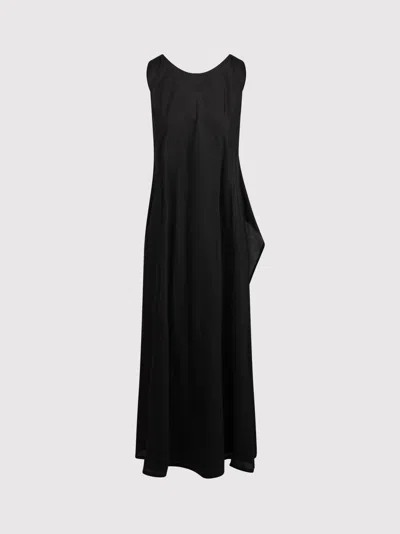 Plan C Double Layered Black Cotton Dress In Neutral