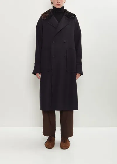 Plan C Double Wool Sequins Coat In Black