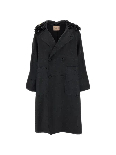 Plan C Double-breasted Coat In Black