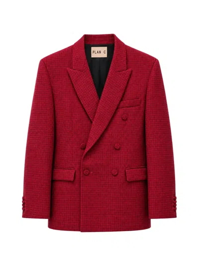 Plan C Double-breasted Houndstooth Blazer In Red