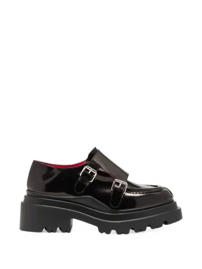 Plan C Double-buckle Platform Loafers In Black