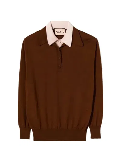 Plan C Double-collar Polo Shirt In Brown