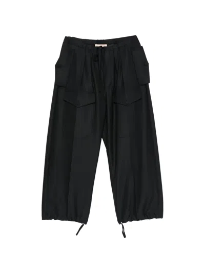 Plan C Drawstring-waist Cargo Pants In Black