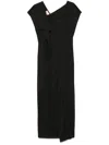 Plan C Pleated Ruffle-trim Asymmetric Midi Dress In N Nero