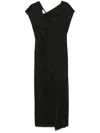 Plan C Pleated Ruffle-trim Asymmetric Midi Dress In N Nero