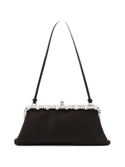 Plan C Duchesse Crystal-embellished Satin Clutch Bag In Black