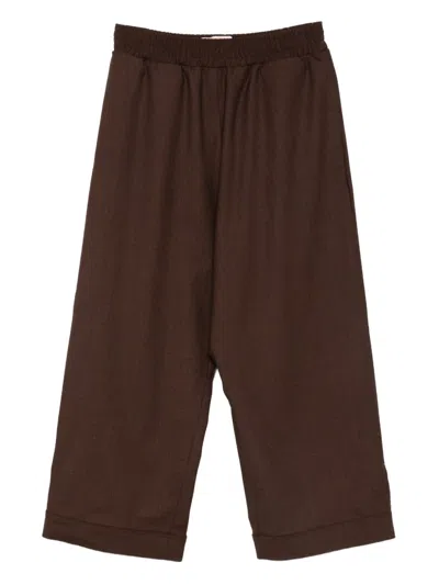 Plan C Elasticated-waist Cuffed Trousers In Brown