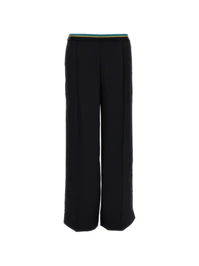 Plan C Elasticated-waistband Straight-leg Trousers In Black
